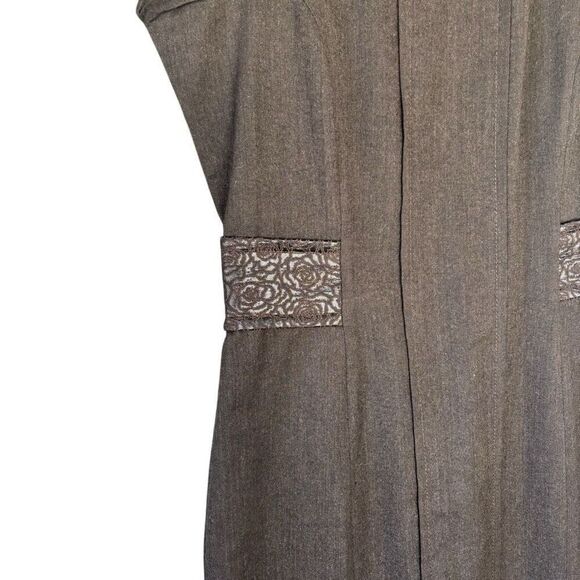 Etro Italy Brown Classic Sheath Dress Wool Floral Brocade Trim Waist Size 46/10 - Picture 12 of 12